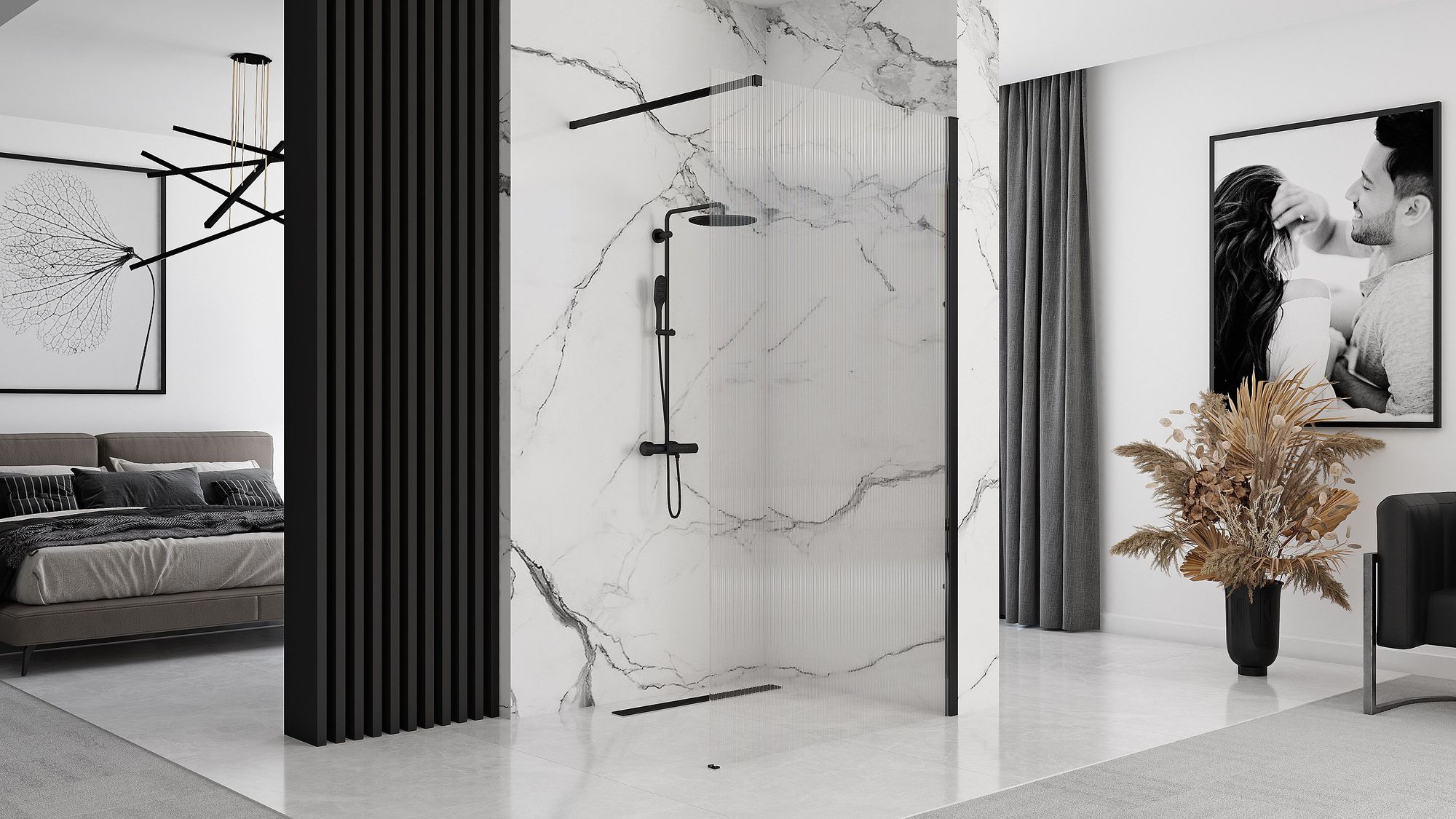 Detail van inloopdouche Rea Aero Intimo Mat Zwart