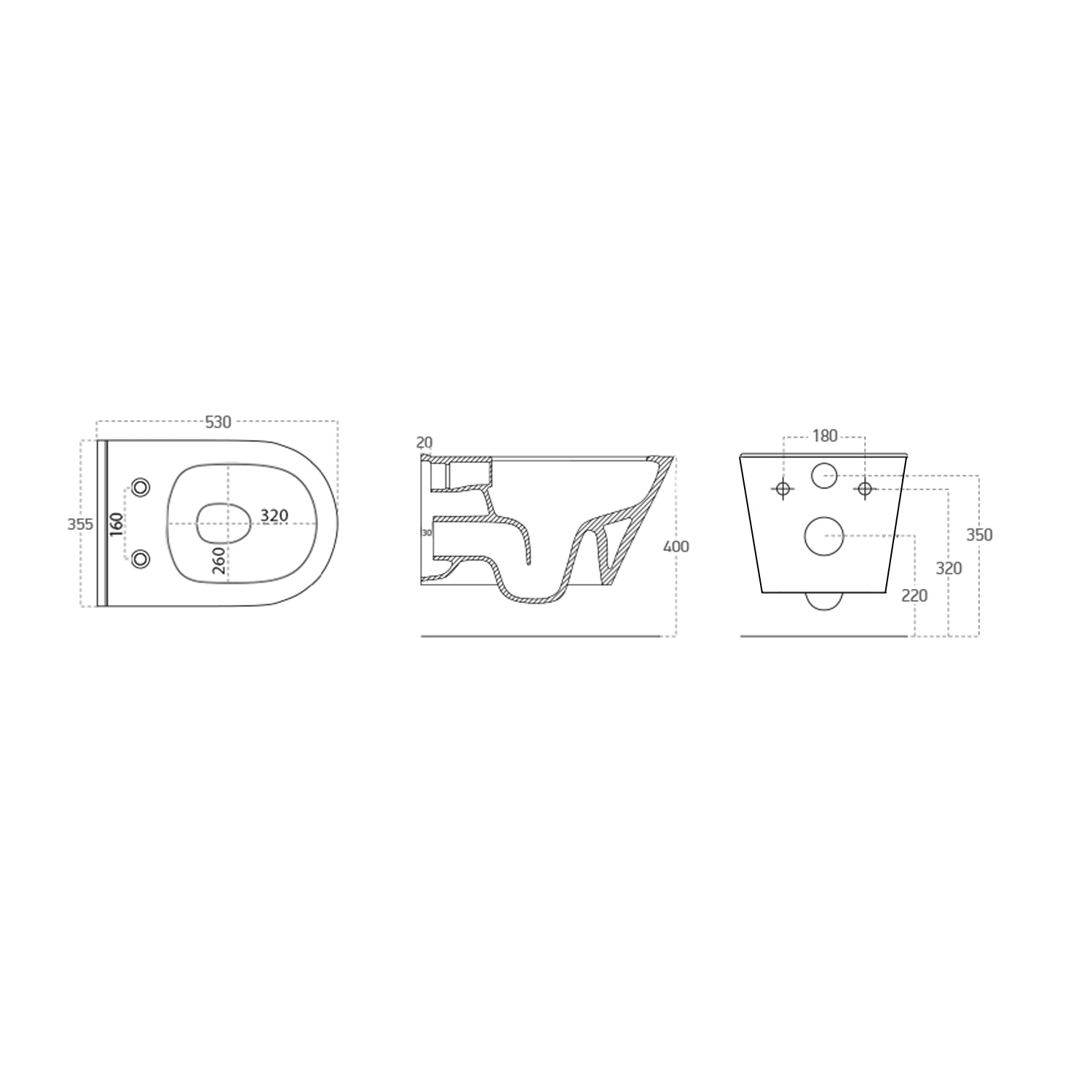 Wandtoilet Avva 35,5X53Cm Wit Randloos
