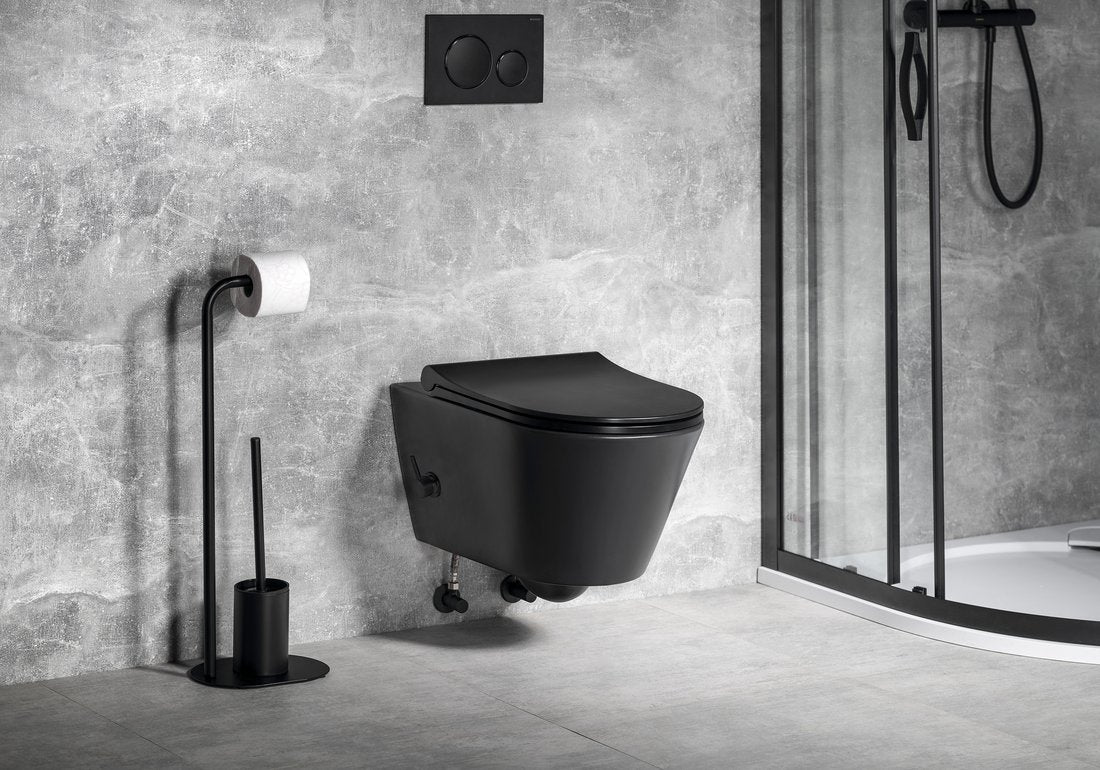 Bidet Toilet Rimless Mat Zwart Avva 35X5X53Cm Met Bediening