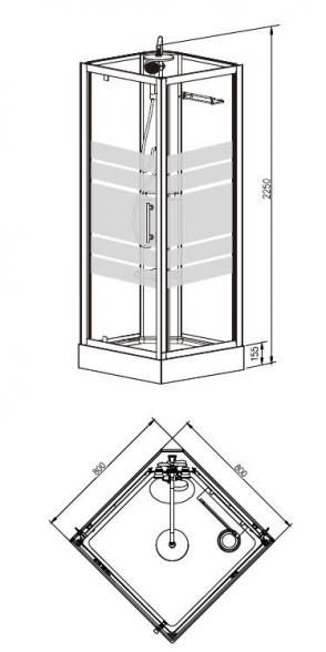 Complete douchecabine met thermostatische kraan Luzi Thermo kitvrij 80x80 / 90x90