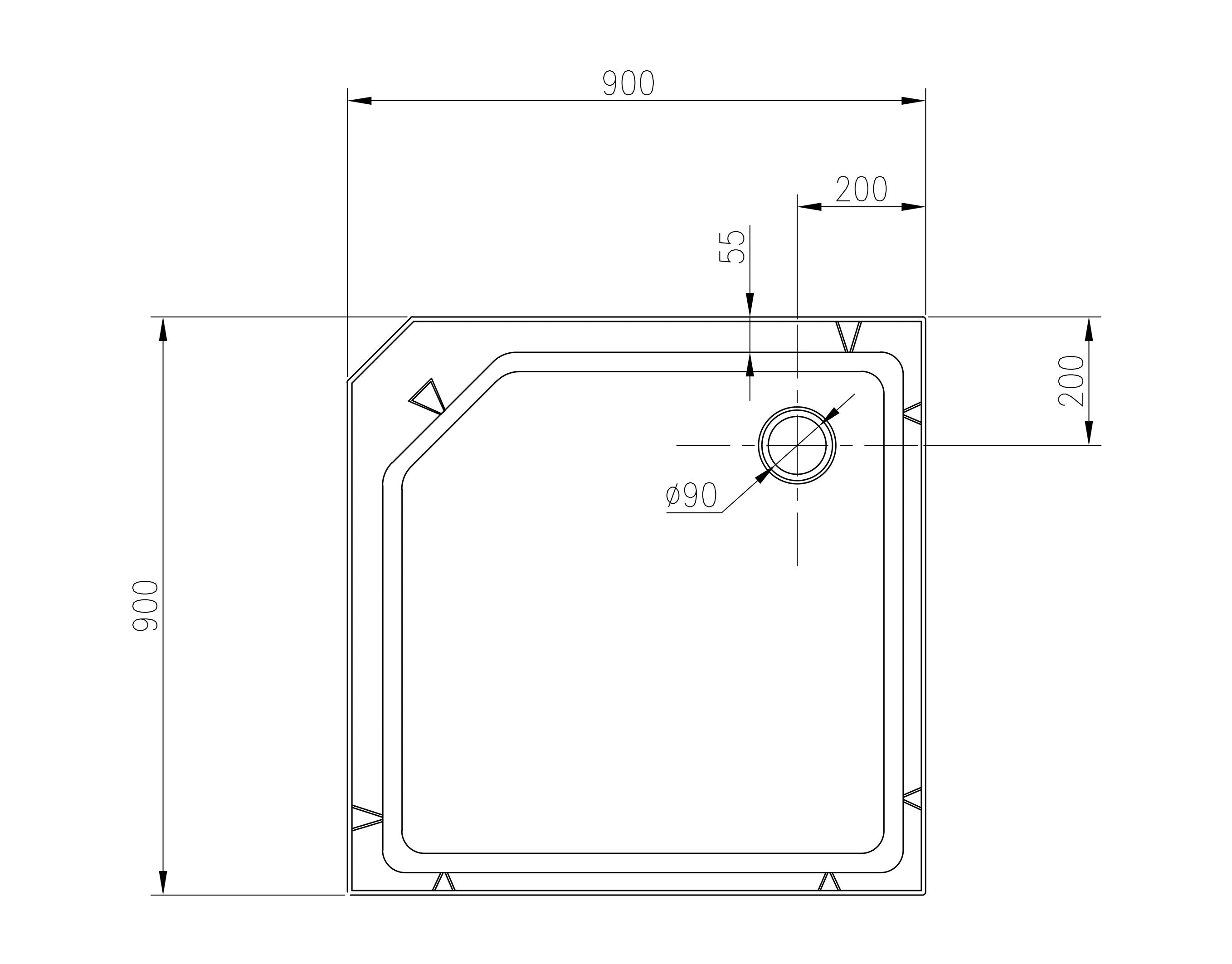 Maattekening Thermo complete douchecabine 90x90x228 alu 5mm glas