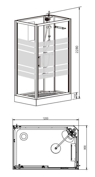 Complete douchecabine thermostatische kraan kitvrij 120x90 Links/Rechts