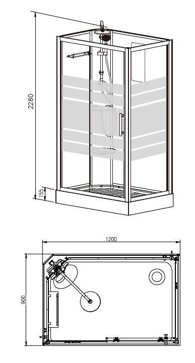 Complete douchecabine thermostatische kraan kitvrij 120x90 Links/Rechts