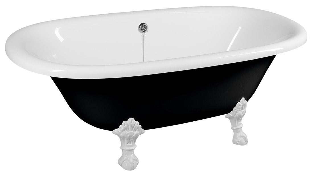 Vrijstaand Bad Regata 175 x 85 cm, Zwart/Wit, met Witte Pootjes