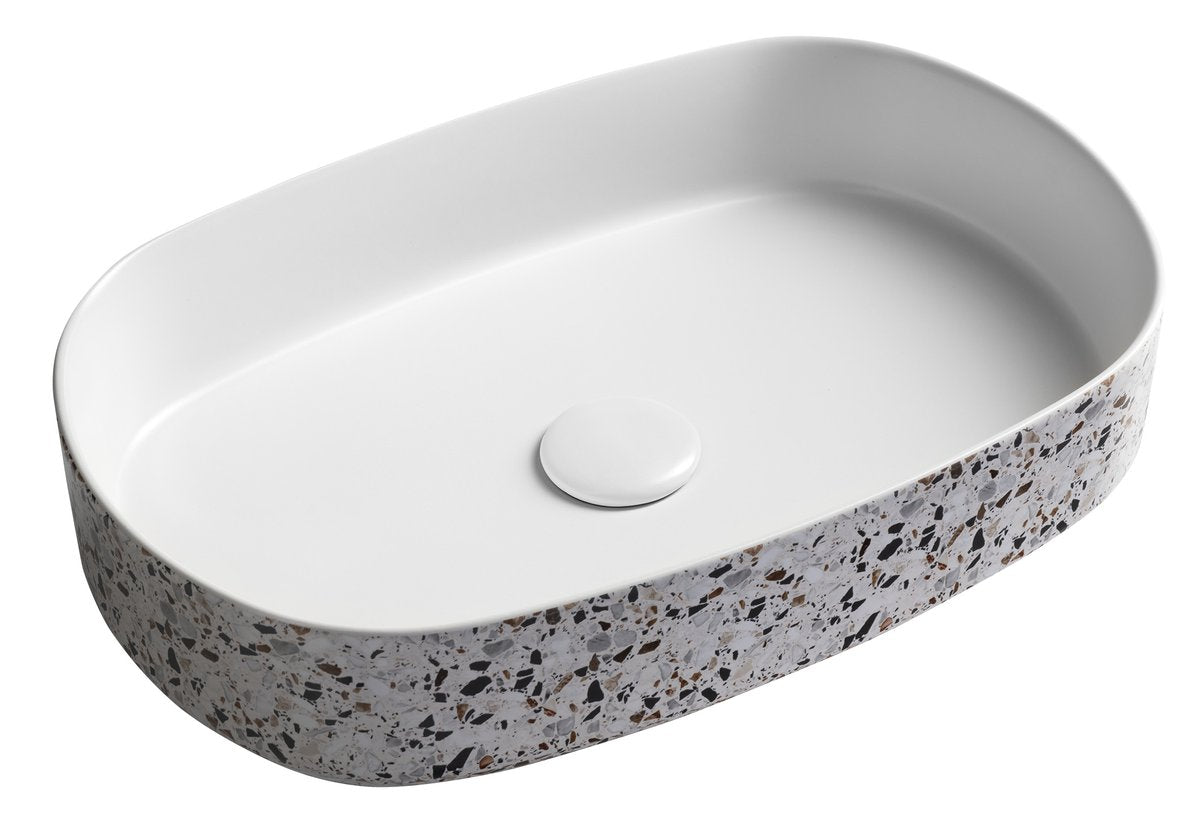 Infinity Ovale Keramische Waskom Voor Opbouw 55x36 Cm Terrazzo