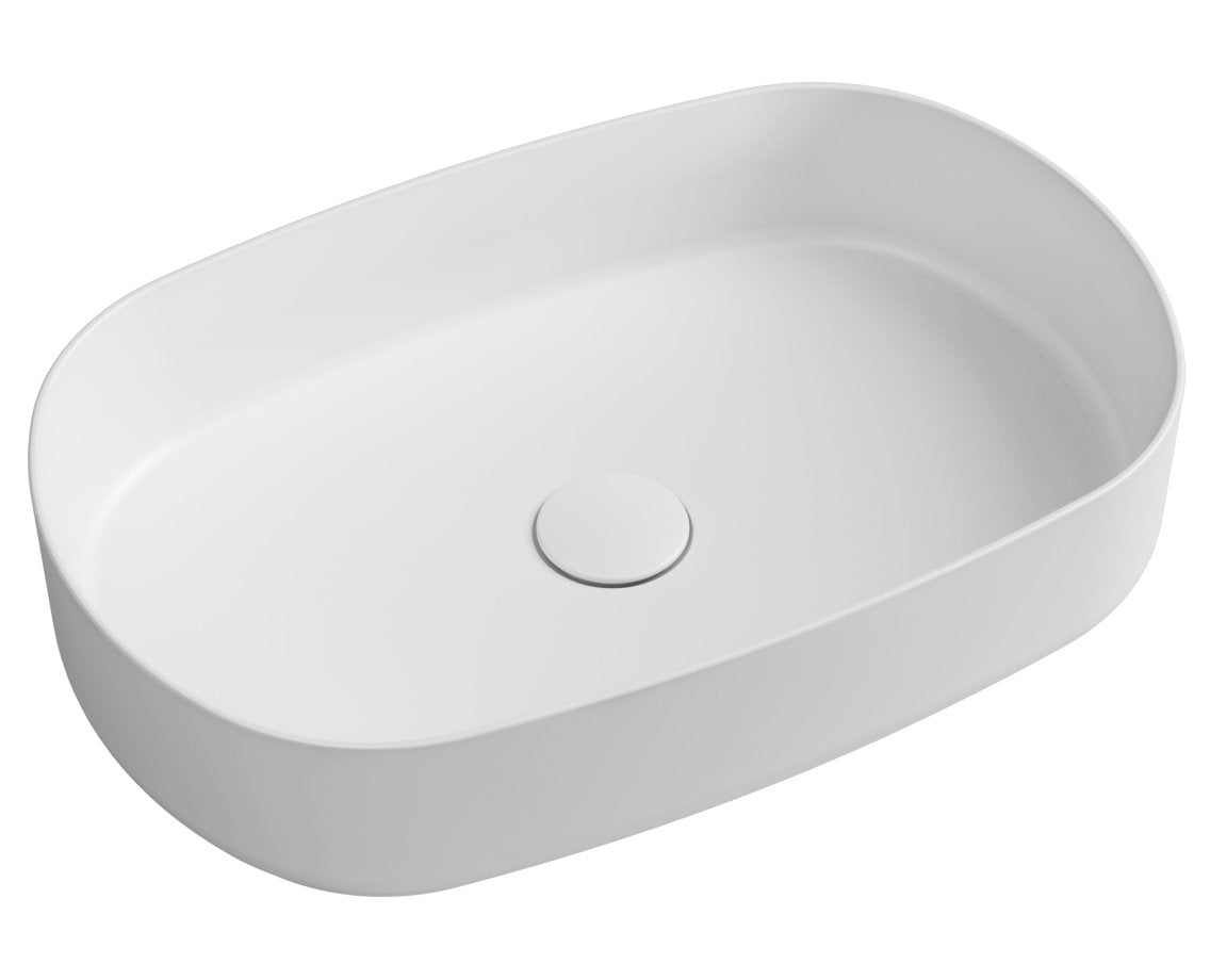 Infinity Ovale Keramische Waskom Voor Opbouw 55x36 Cm Mat Wit