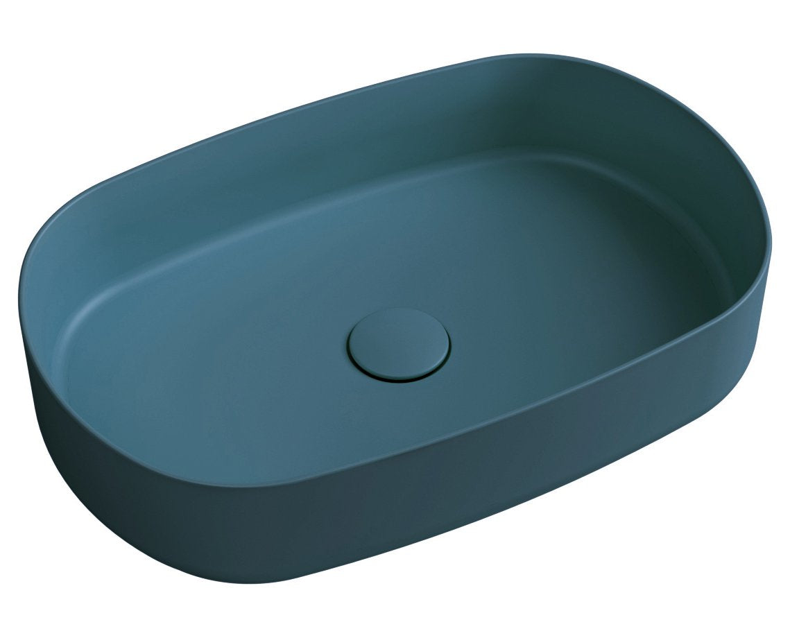 Infinity Ovale Keramische Waskom Voor Opbouw 55x36 Cm Mat Petrolgroen