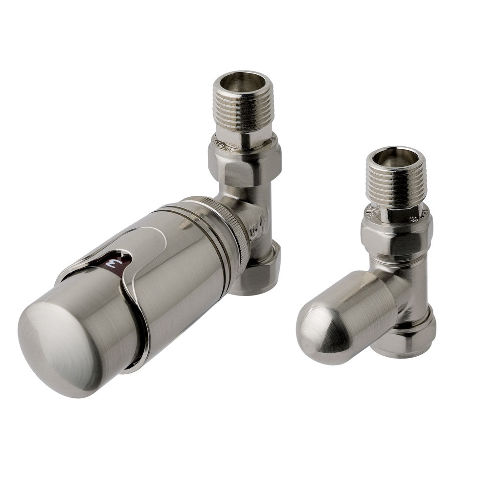 Eastbrook Valve Radiator Aansluitset Recht Met Thermostaat 15mm Geborsteld Nikkel