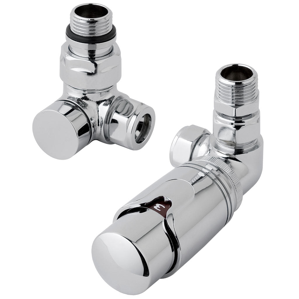 Eastbrook Valve Radiator Aansluitset Haaks Gedraaid Met Thermostaat 15mm Chroom