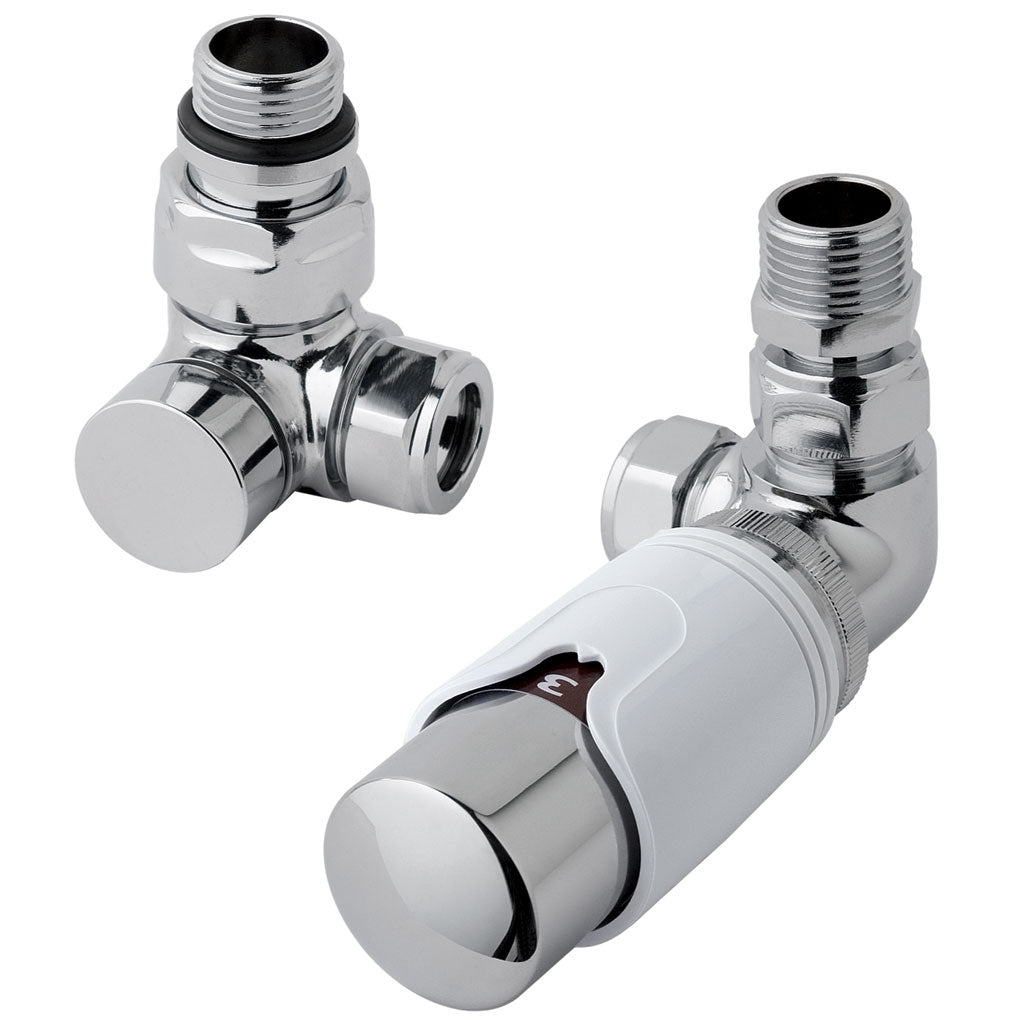 Eastbrook Valve Radiator Aansluitset Haaks Gedraaid Met Thermostaat 15mm Chroom / Wit