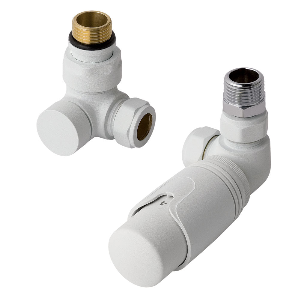 Eastbrook Valve Radiator Aansluitset Haaks Gedraaid Met Thermostaat 15mm Mat Wit