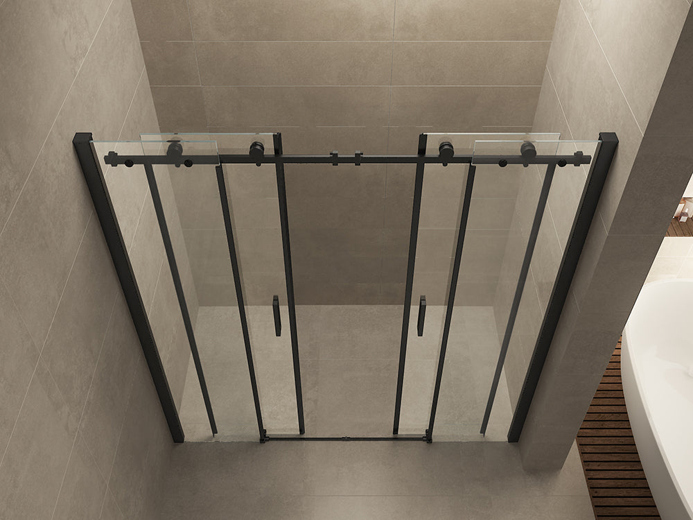 Wiesbaden Slide nis schuifdeur dubbel 1800 x 2000 x 8 mm nano helder glas/mat zwart