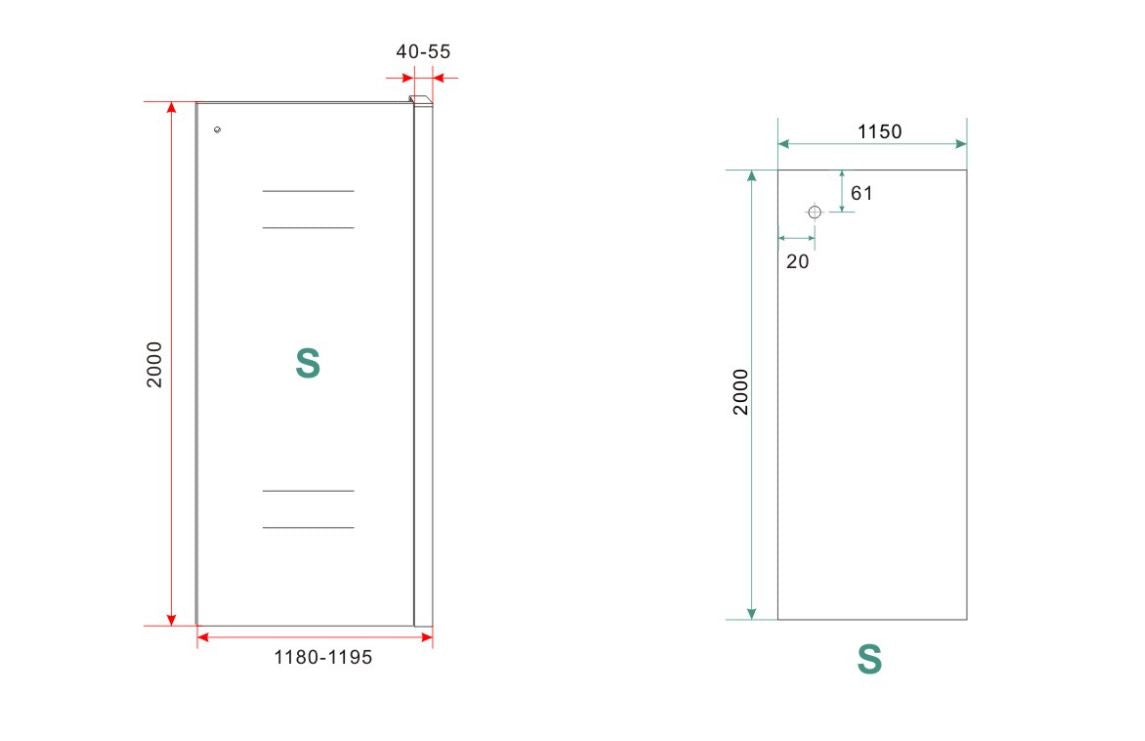 Maattekening Wiesbaden Sita inloopdouche met handdoekhouder 120x200 cm chroom/8 mm helder glas met Nano coating