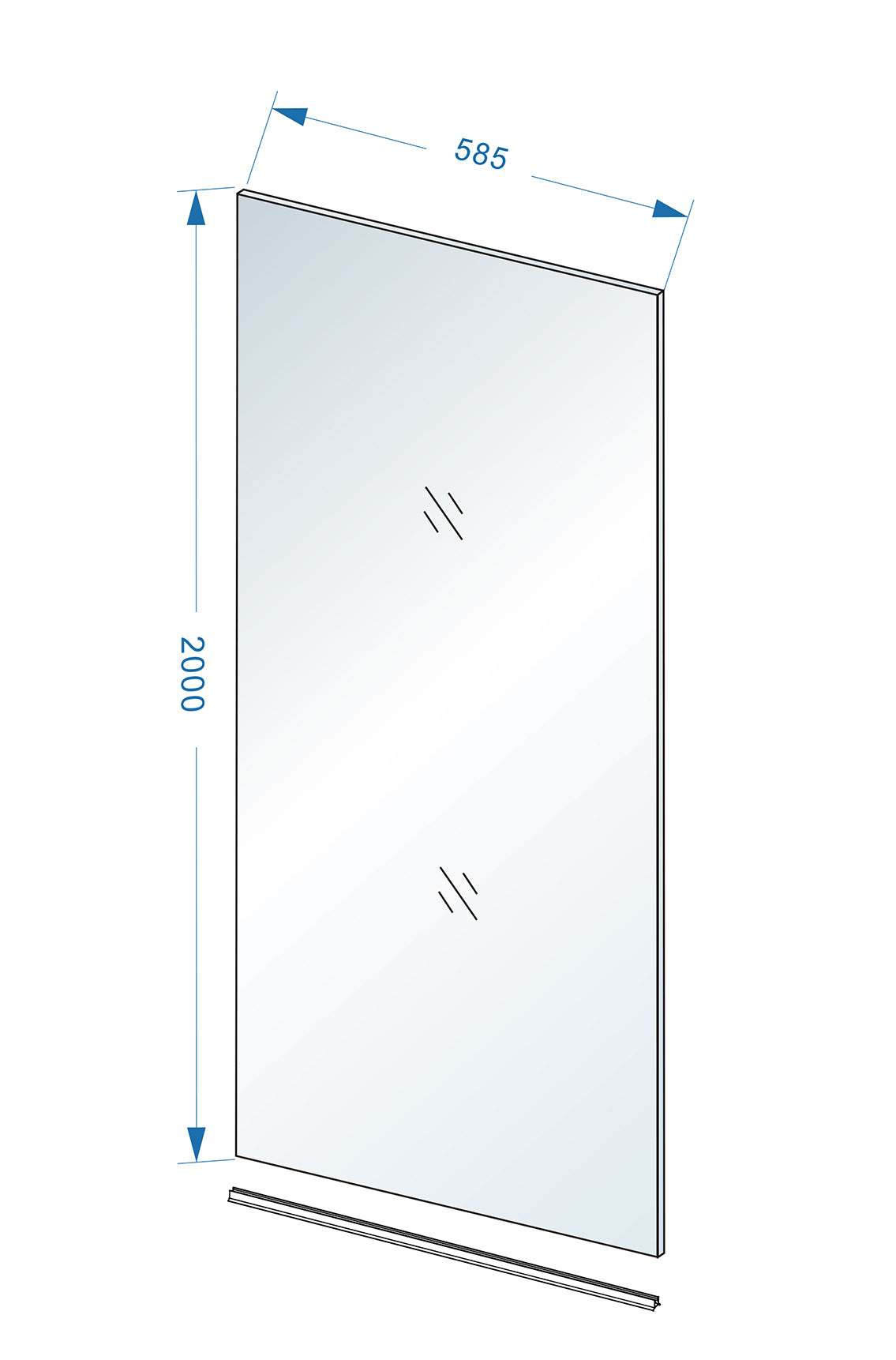 Maattekening Wiesbaden Slim glasplaat 600 x 2000 x 8 mm nano helder glas