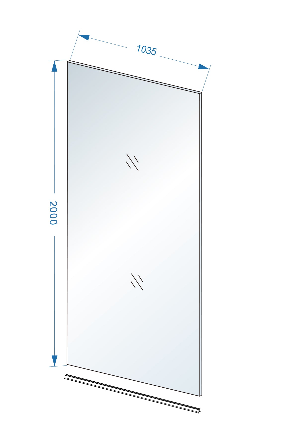 Maattekening Wiesbaden Slim glasplaat 1050 x 2000 x 8 mm nano helder glas