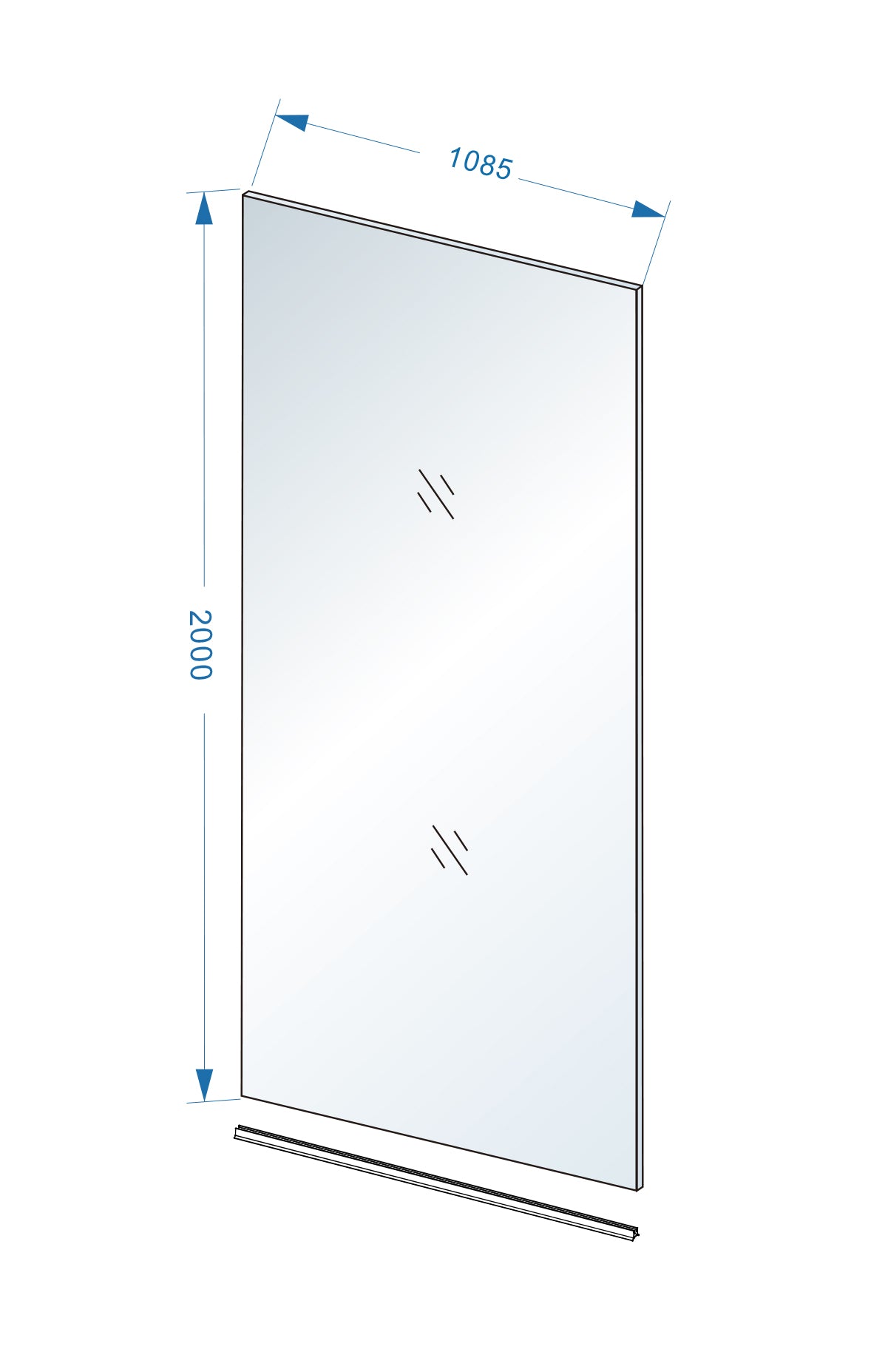 Maattekening Wiesbaden Slim glasplaat 1100 x 2000 x 8 mm nano rookglas