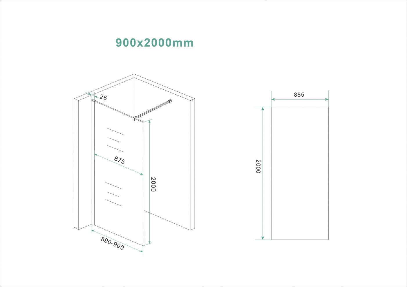 Maattekening Wiesbaden Slim glasplaat 900 x 2000 x 8 mm nano vintage brons glas