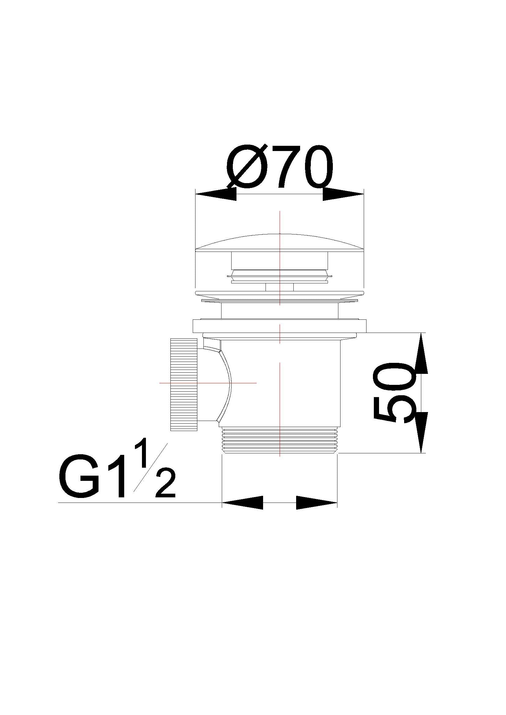 Maattekening Wiesbaden Caral clickwaste afvoerplug vrijstaand bad 1 1/2" mat wit