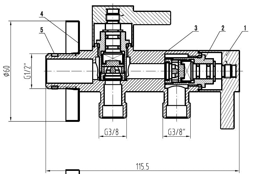 Minimal dubbele hoekstopkraan 1/2"x3/8"x3/8"chroom maattekening – 2 × 3 cm | Dealplein