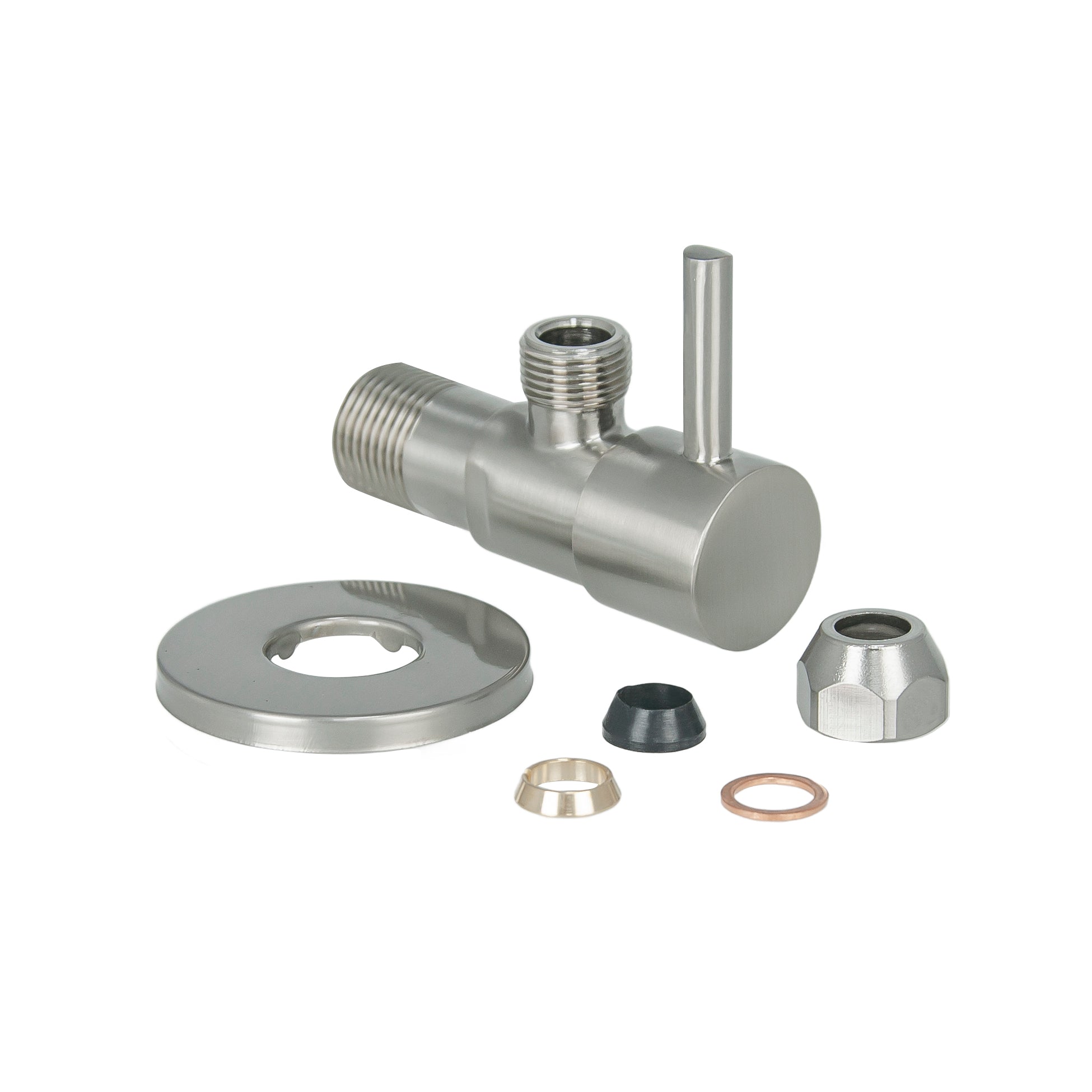 Minimal hoekstopkraan 1/2" x 3/8" of knel 10 mm geborsteld staal PVD – Xellanz – Geborsteld Staal – Hoekstopkraan | Dealplein