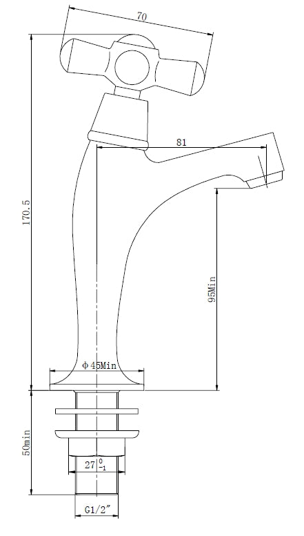 Maattekening Lento fonteinkraan 1/2'' chroom