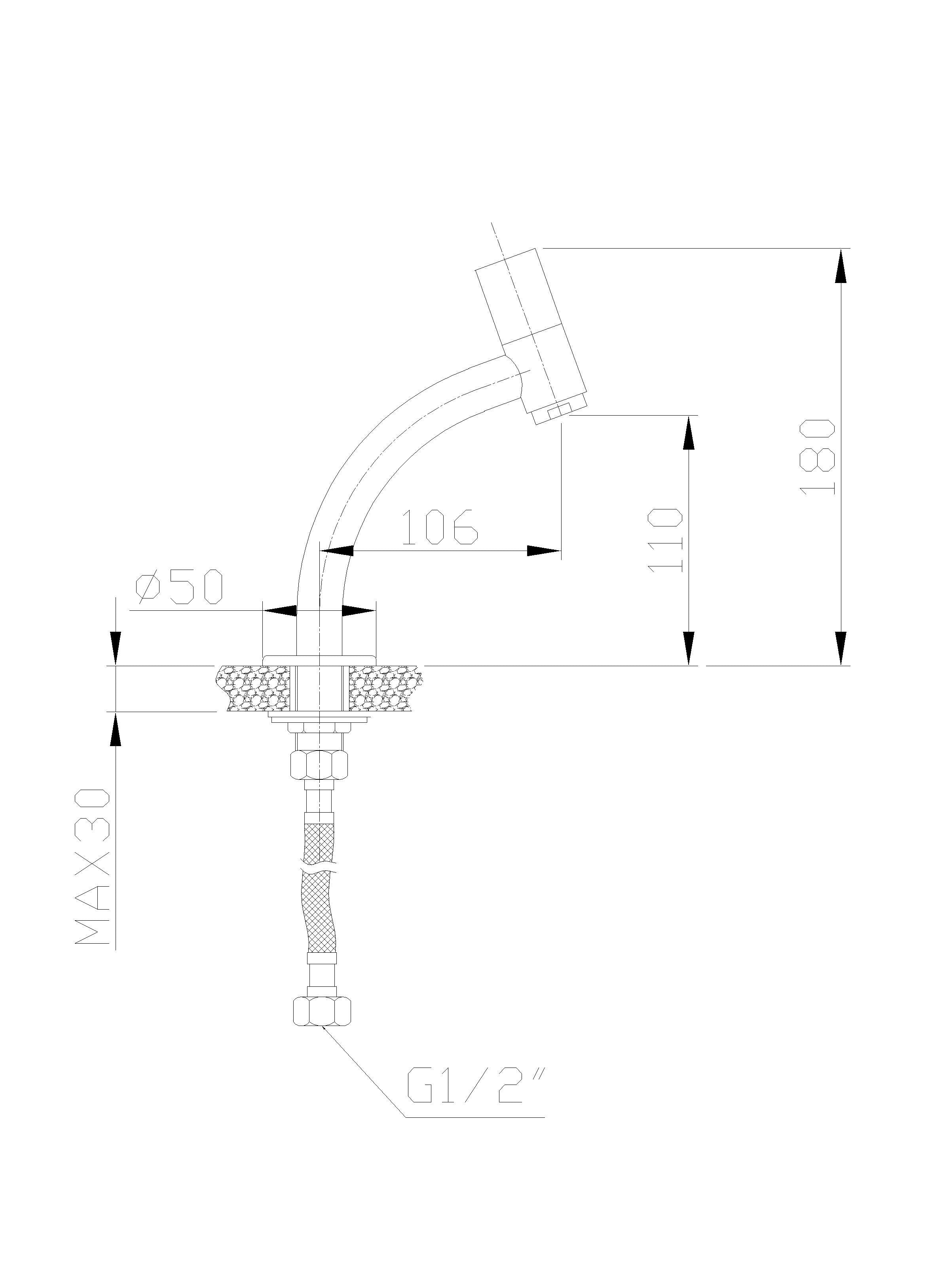 Zeta fonteinkraan 1/2" chroom maattekening – afmetingen volgens maattekening | Dealplein