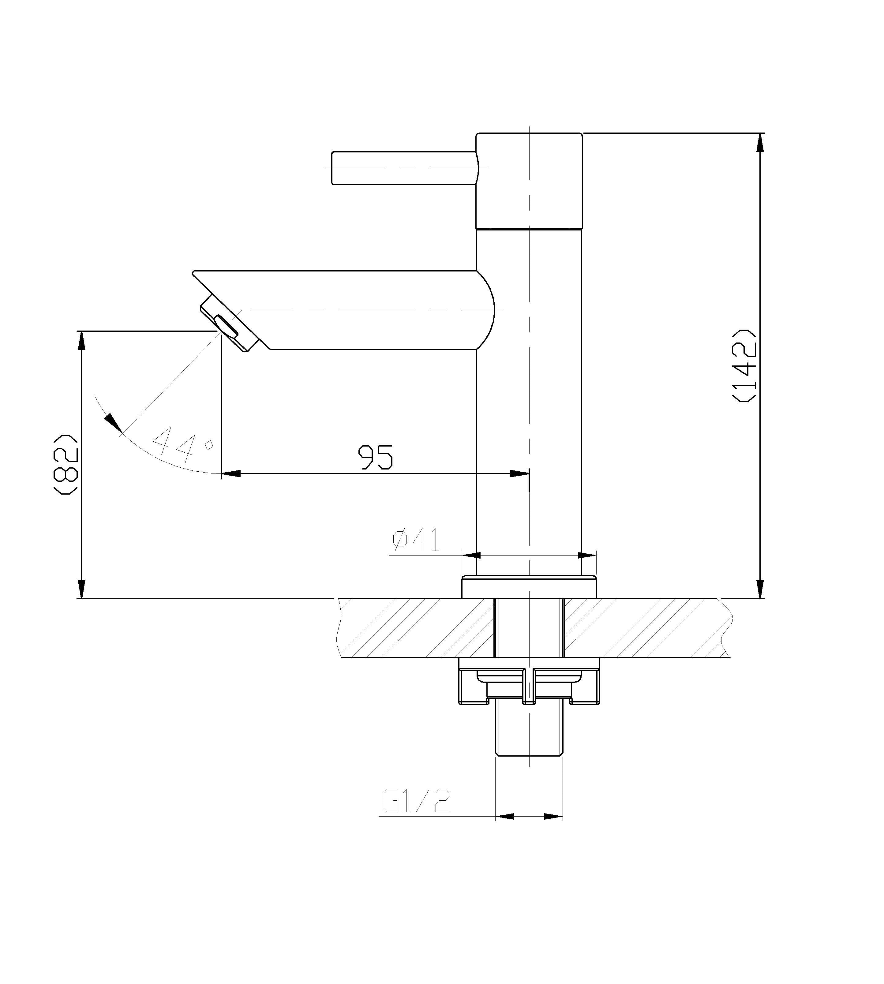 Imola fonteinkraan 1/2" geborsteld RVS maattekening – afmetingen volgens maattekening | Dealplein