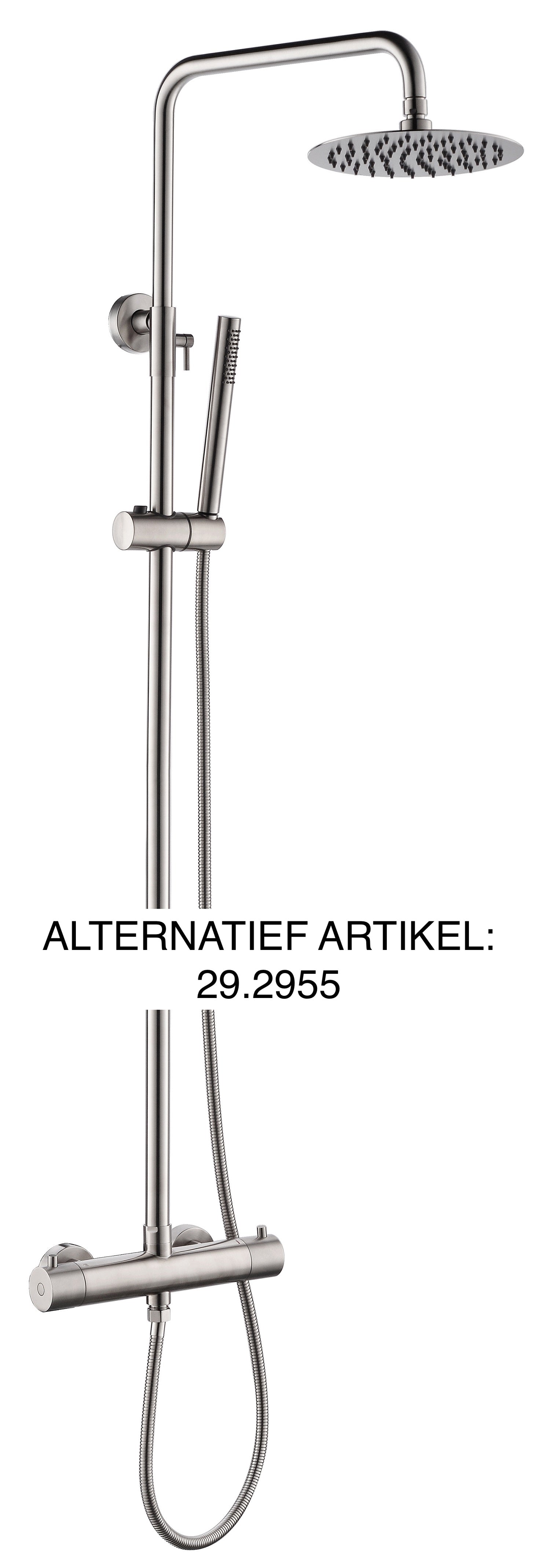 304 Thermostatische Regendoucheset Opbouw Geborsteld RVS