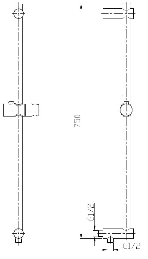 304 Glijstang met Wateruitgang 75 cm Geborsteld RVS
