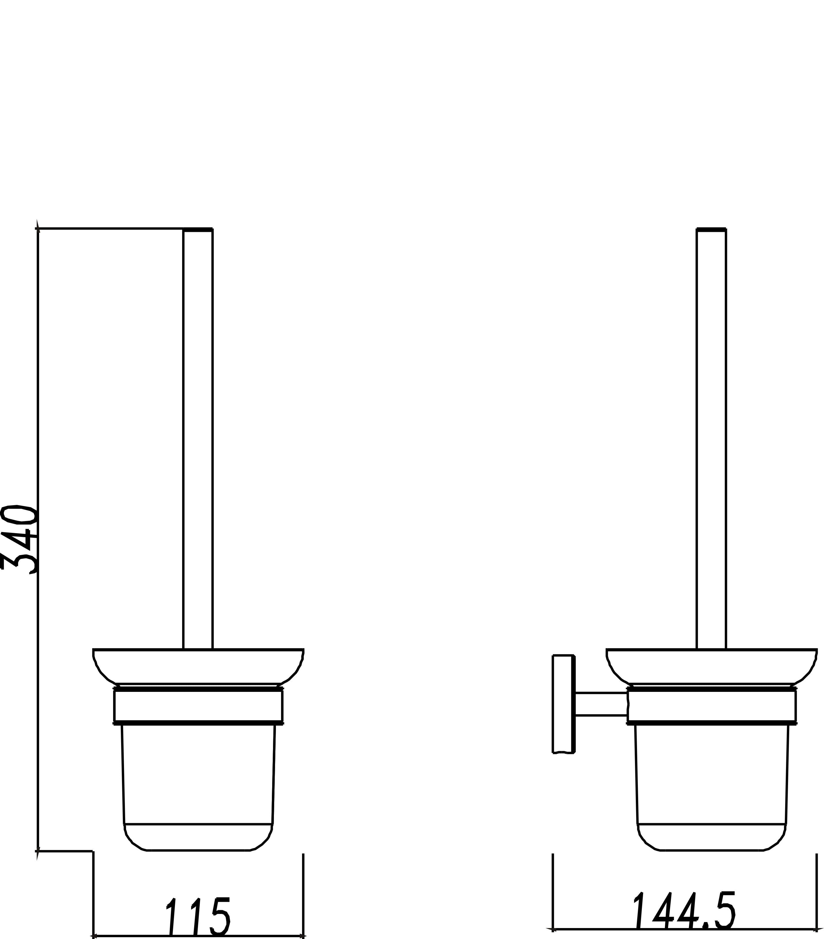 Maattekening Wiesbaden 304 toiletborstel met houder mat glas/RVS