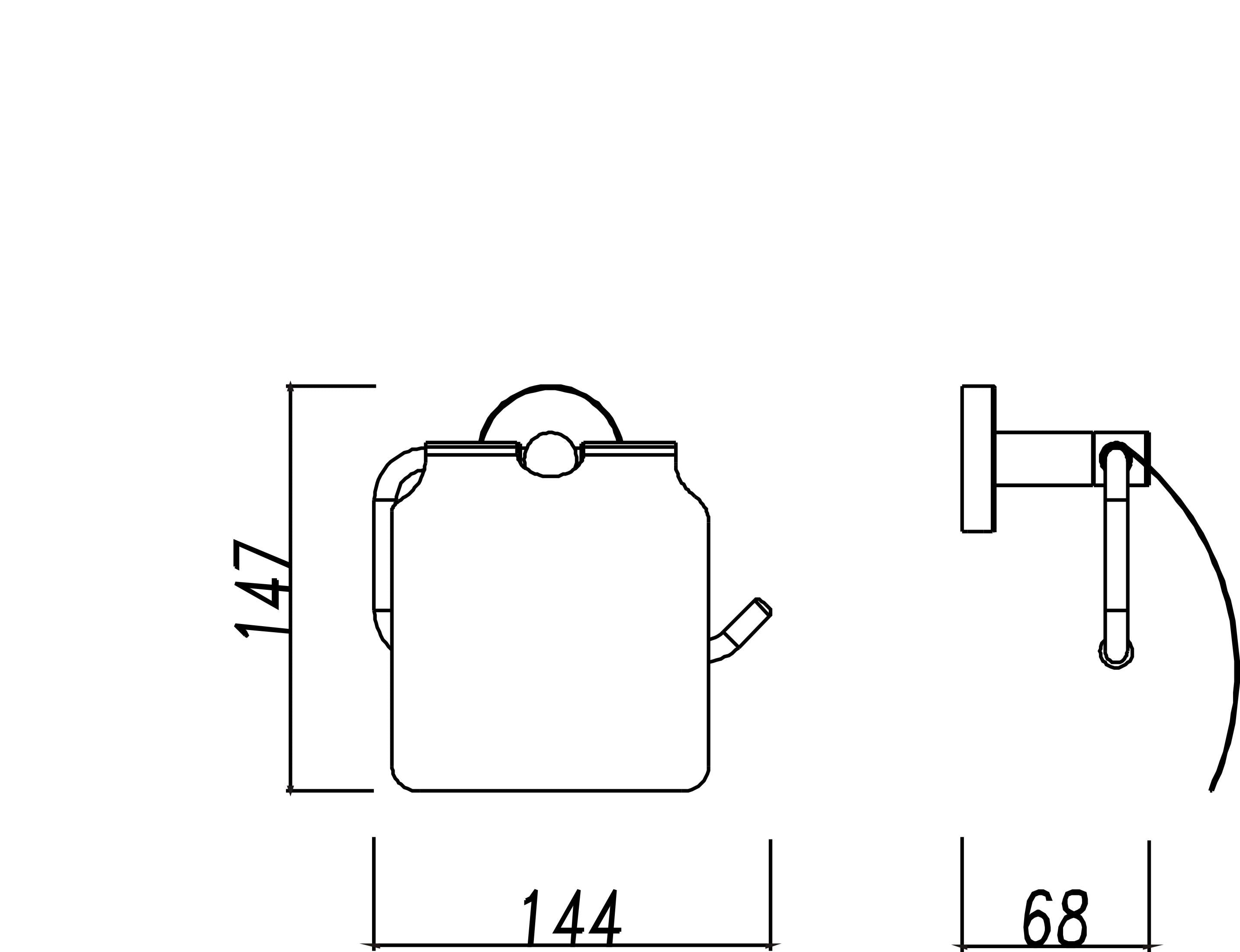 Maattekening Wiesbaden 304 toiletrolhouder met klep RVS