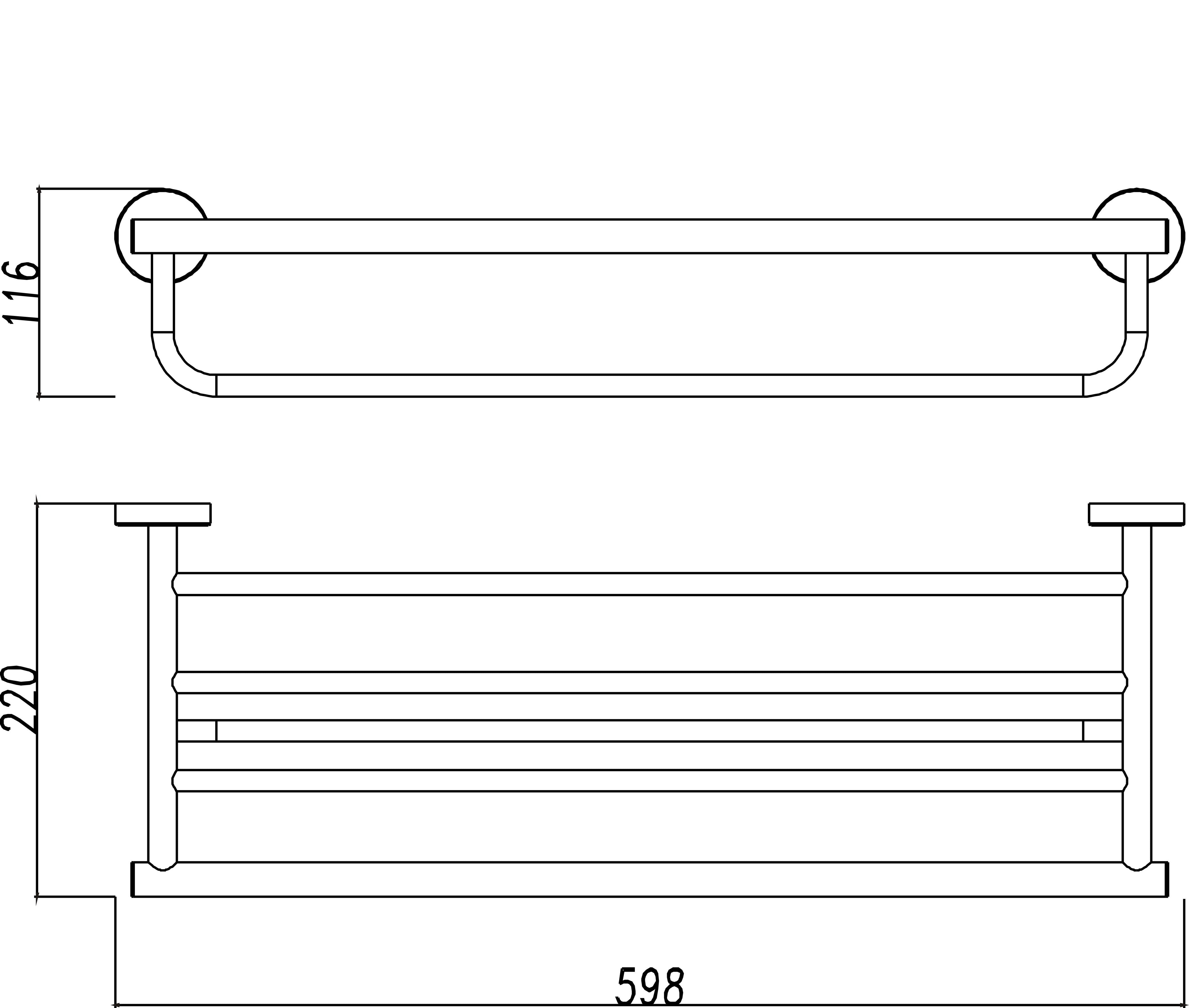 Maattekening Wiesbaden 304 handdoekhouder met planchet 60 cm RVS