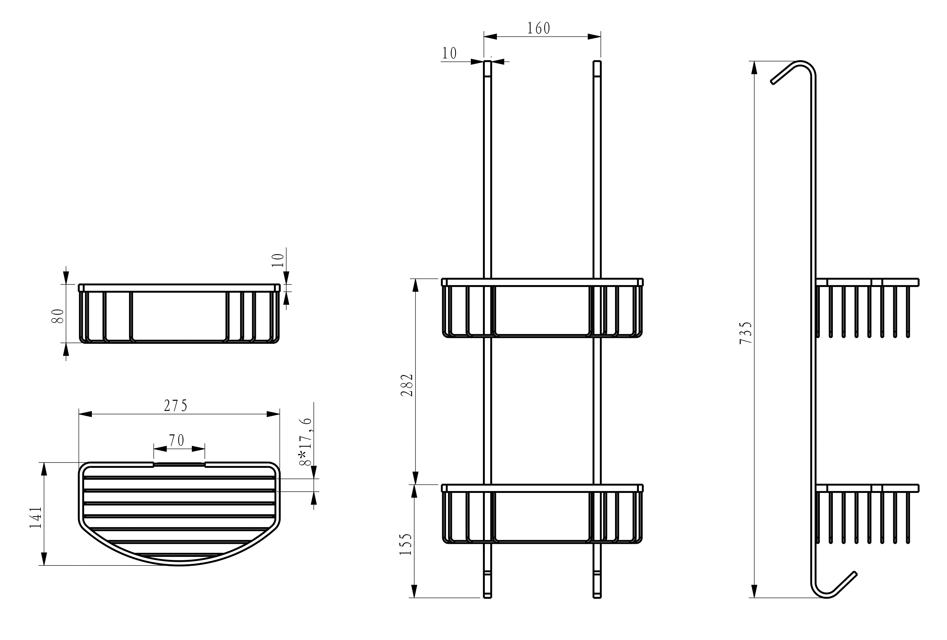 Maattekening Domo doucherekje hangend chroom