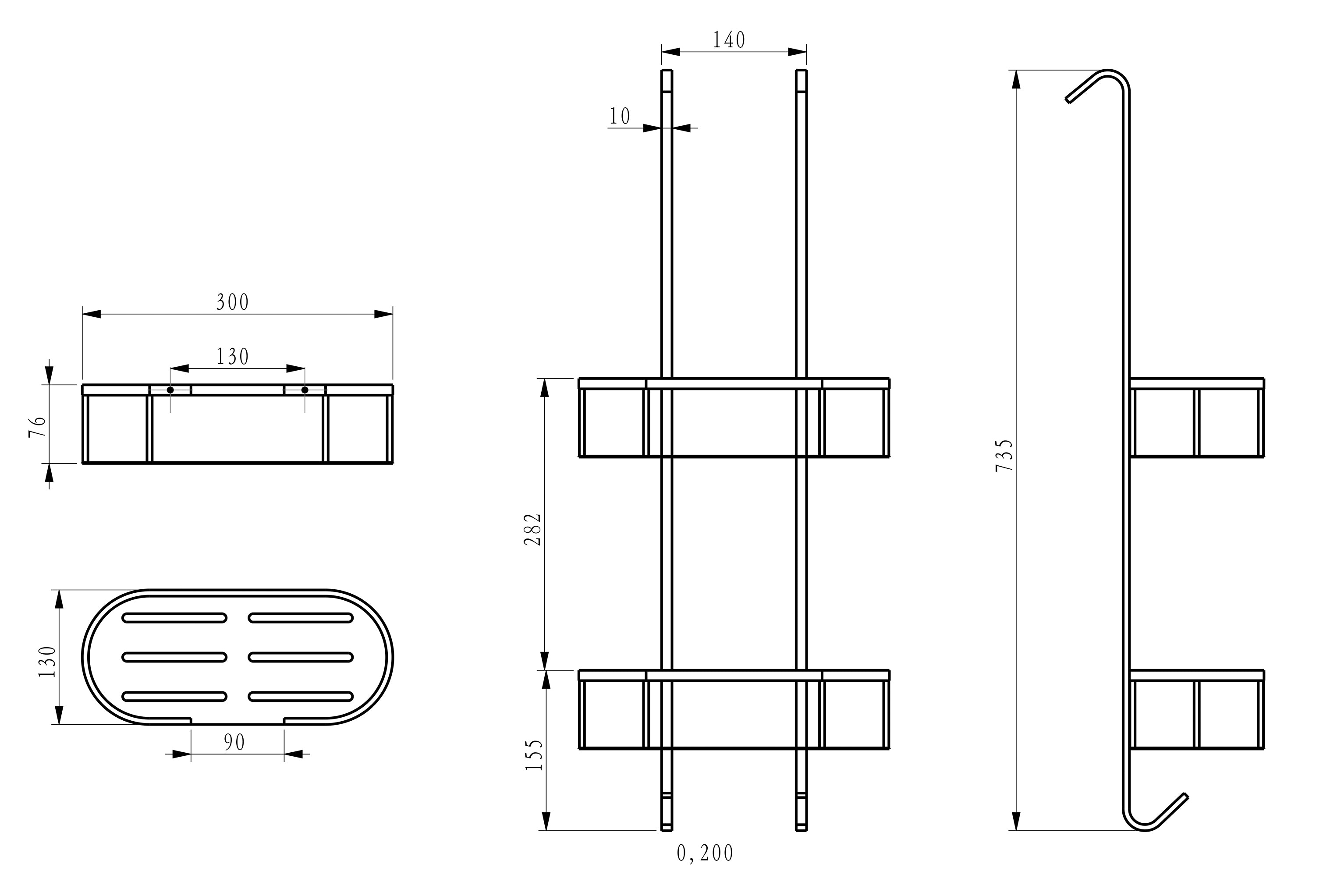Maattekening Wiesbaden Style doucherekje hangend chroom