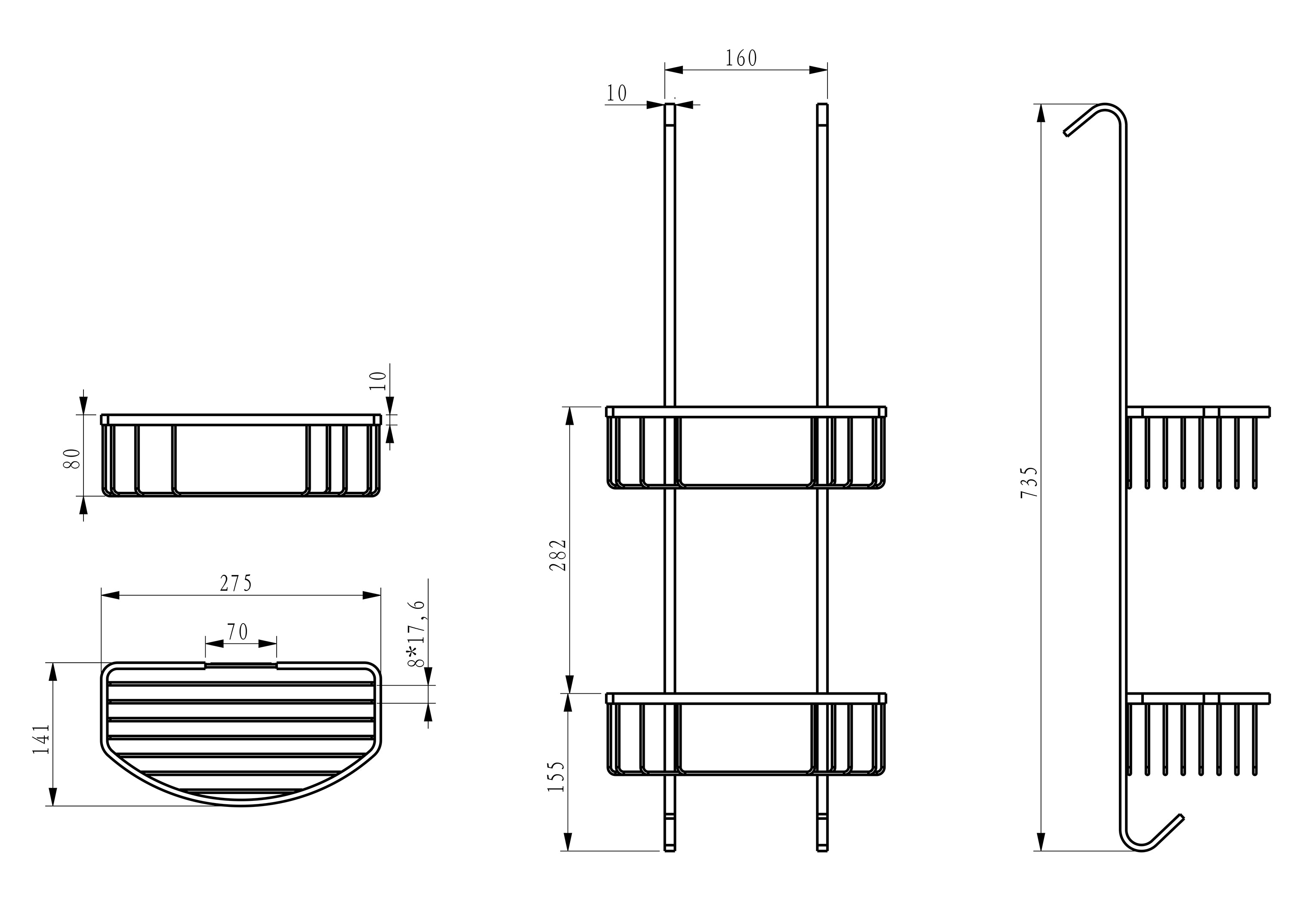 Maattekening Domo doucherekje hangend mat zwart