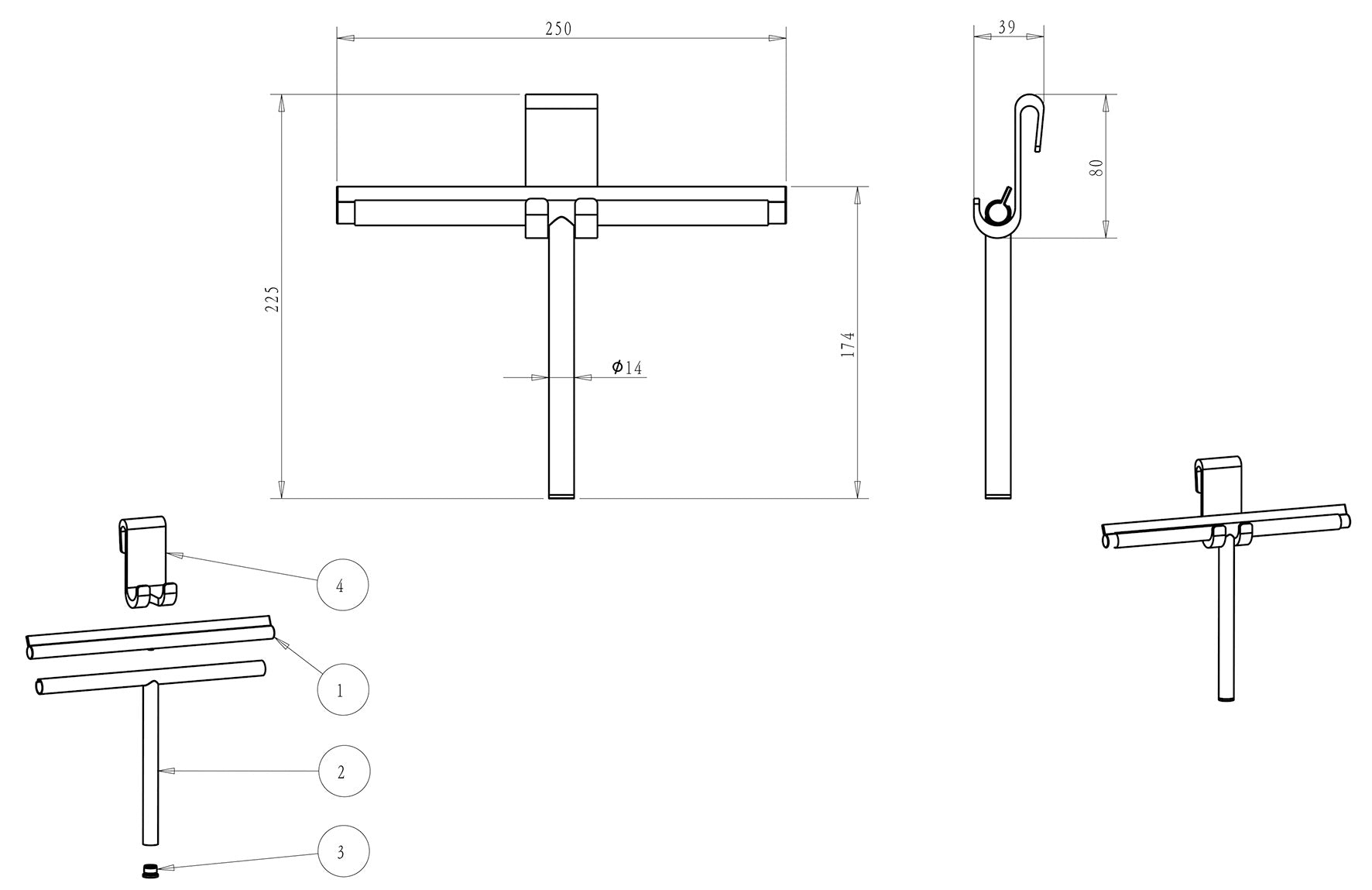 Maattekening Wiesbaden Alonzo raamwisser met flexibele glashaak mat zwart