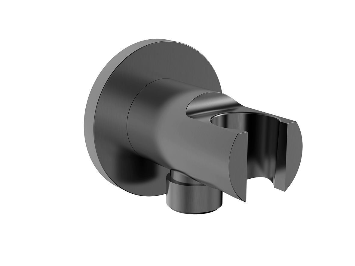 UniMatch wandaansluitbocht met handdouchehouder rond 1/2" gunmetal PVD – Wiesbaden – Gun Metal – Wandaansluitbocht | Dealplein
