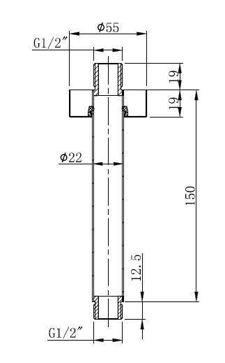 UniMatch douchearm met plafondbevestiging 15 cm mat zwart maattekening – 15 cm | Dealplein