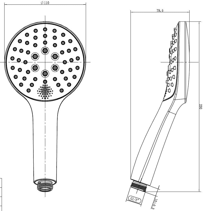 Smart handdouche 3 standen mat zwart maattekening – afmetingen volgens maattekening | Dealplein