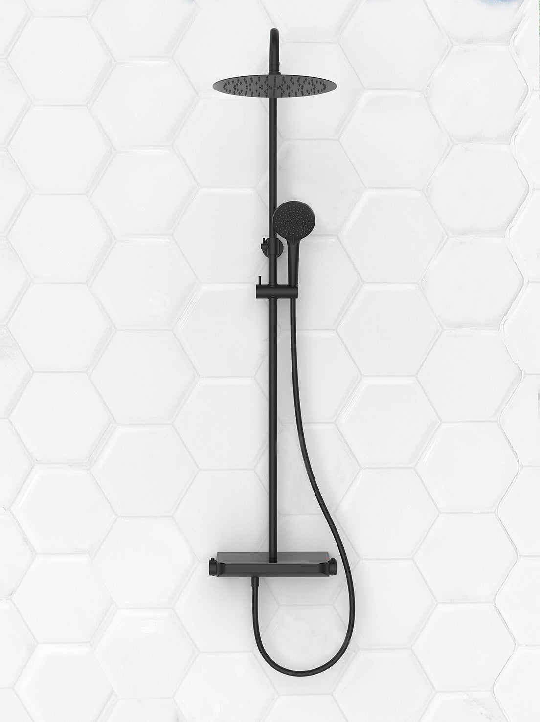 Tondell thermostatische regendoucheset opbouw met planchet mat zwart – Wiesbaden – Mat Zwart – Regendoucheset | Dealplein