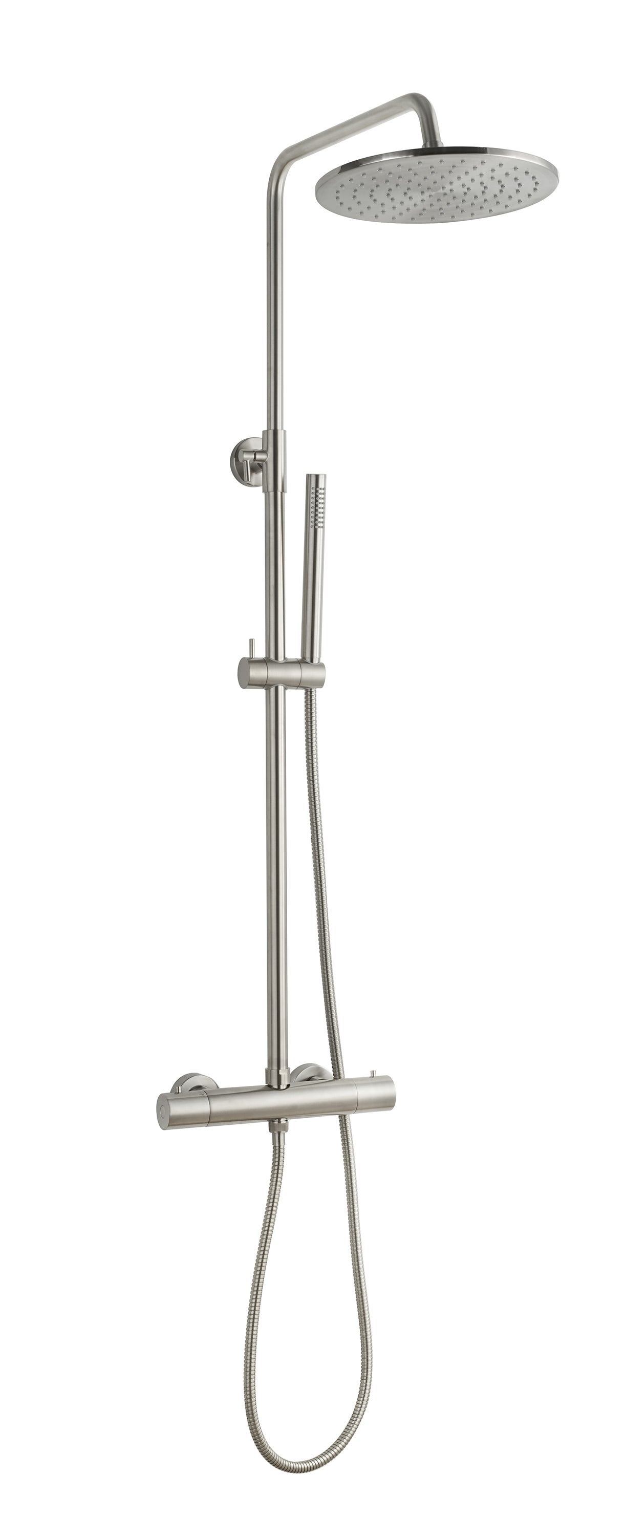 Caral thermostatische regendoucheset opbouw geborsteld staal PVD – Wiesbaden – Geborsteld Staal – Regendoucheset | Dealplein
