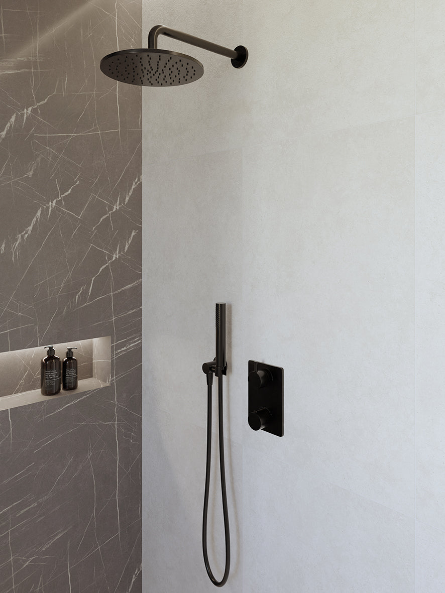 Caral Inbouwthermostaat Compleet met Hoofddouche 25 cm en Staafhanddouche Mat Zwart