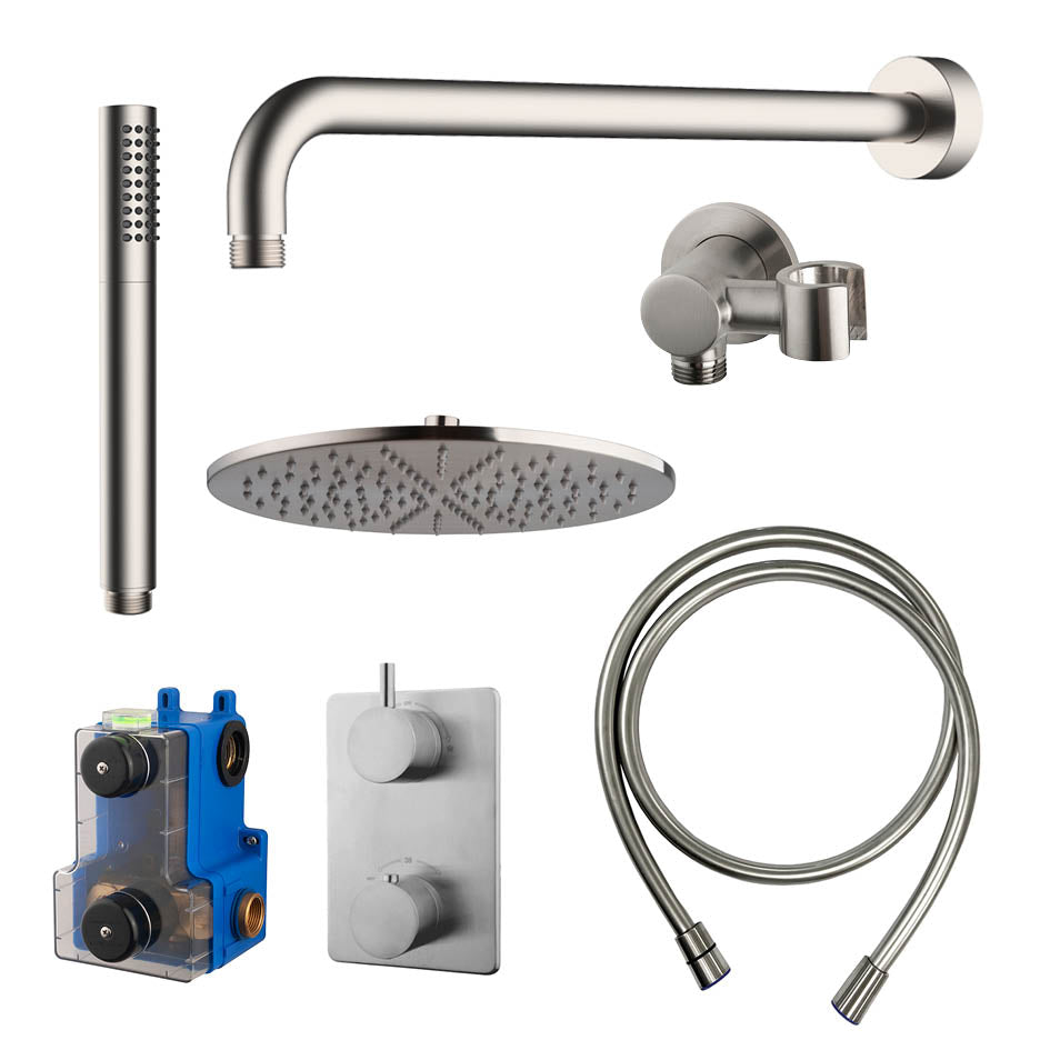 Caral Inbouwthermostaat Compleet met Hoofddouche 30 cm en Staafhanddouche Geborsteld Staal