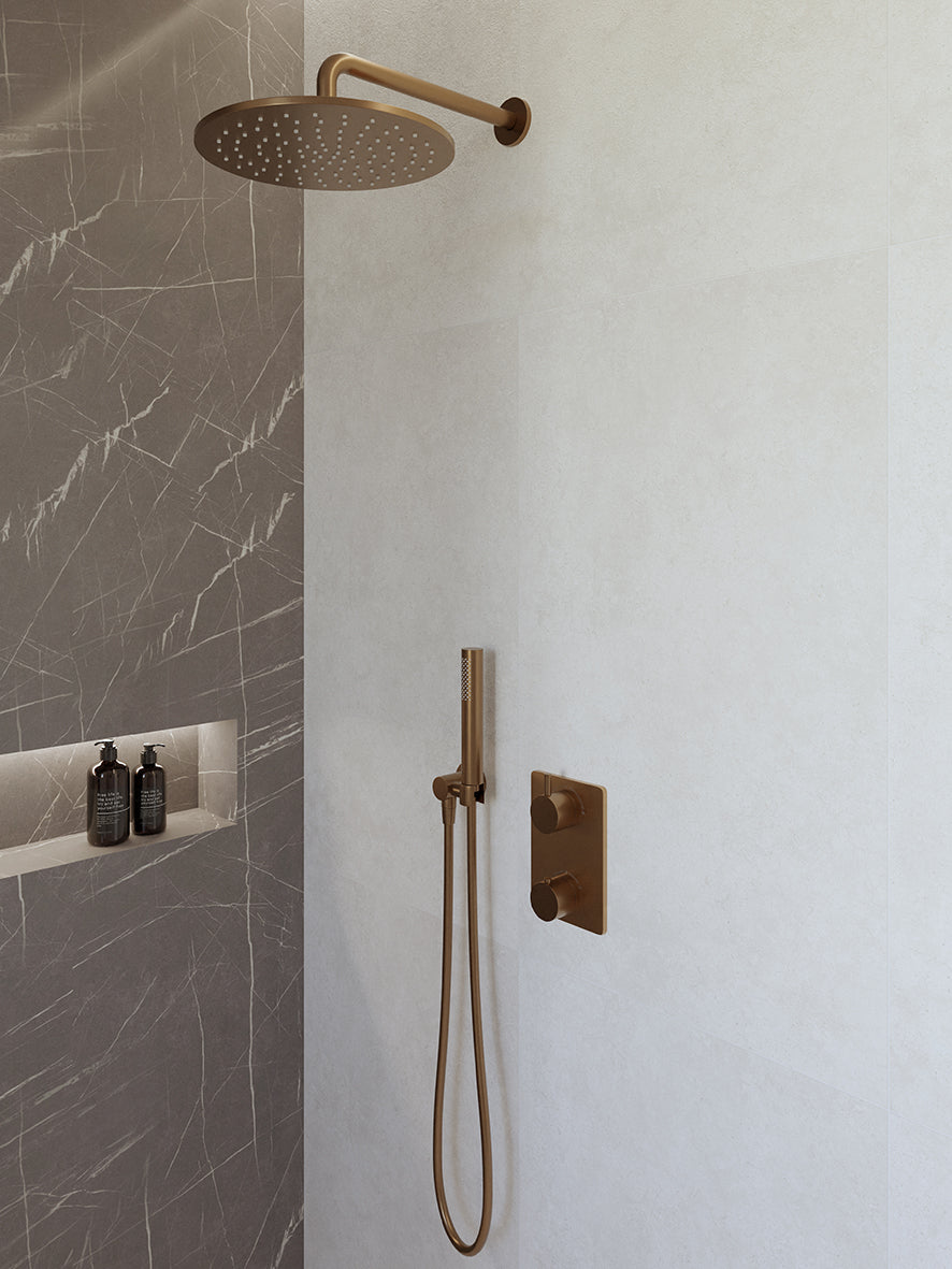 Caral Inbouwthermostaat Compleet met Hoofddouche 30 cm en Staafhanddouche Geborsteld Brons Koper