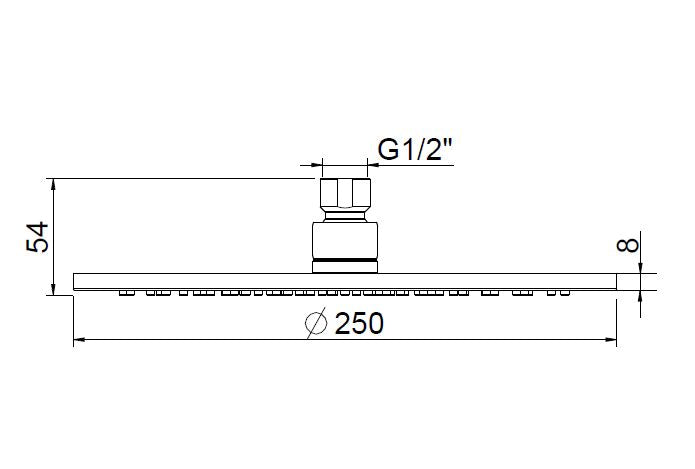UniMatch hoofddouche rond 25 x 0,8 cm geborsteld staal PVD maattekening – 25 × 1 cm | Dealplein