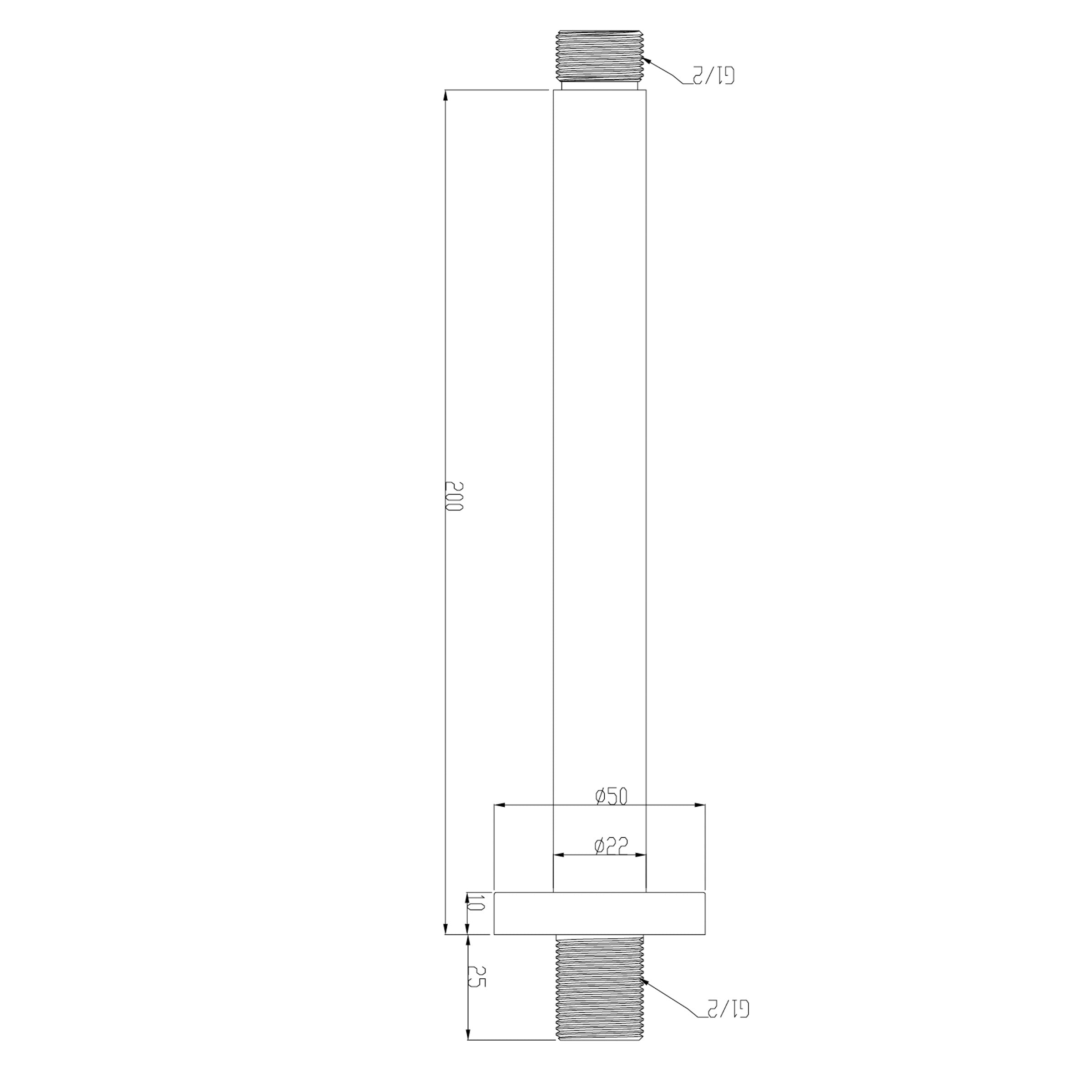 UniMatch douchearm met plafondbevestiging 20 cm geborsteld staal PVD maattekening – 20 cm | Dealplein