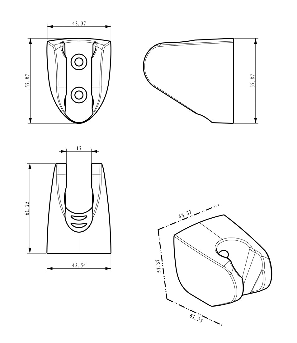 UniMatch wandhanddouchehouder kunststof mat zwart maattekening – afmetingen volgens maattekening | Dealplein