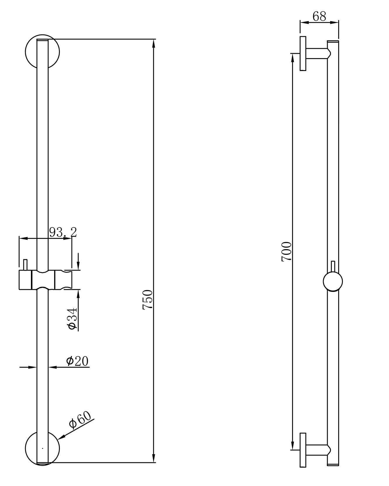 Maattekening Wiesbaden UniMatch glijstangset compleet met staafhanddouche 1 stand chroom/mat zwart