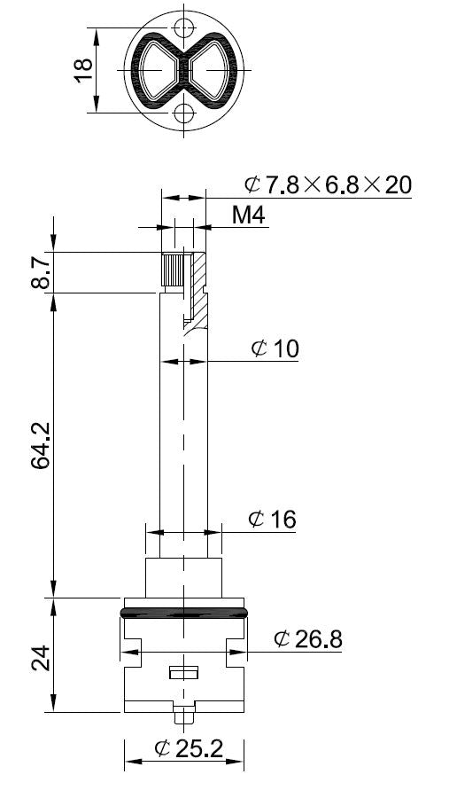 Maattekening Wiesbaden Caral binnenwerk 2-wegs omstelknop 20-tands