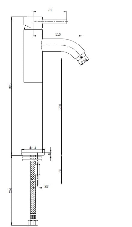 Cimara wastafelkraan hoog chroom maattekening – 32,5 cm | Dealplein